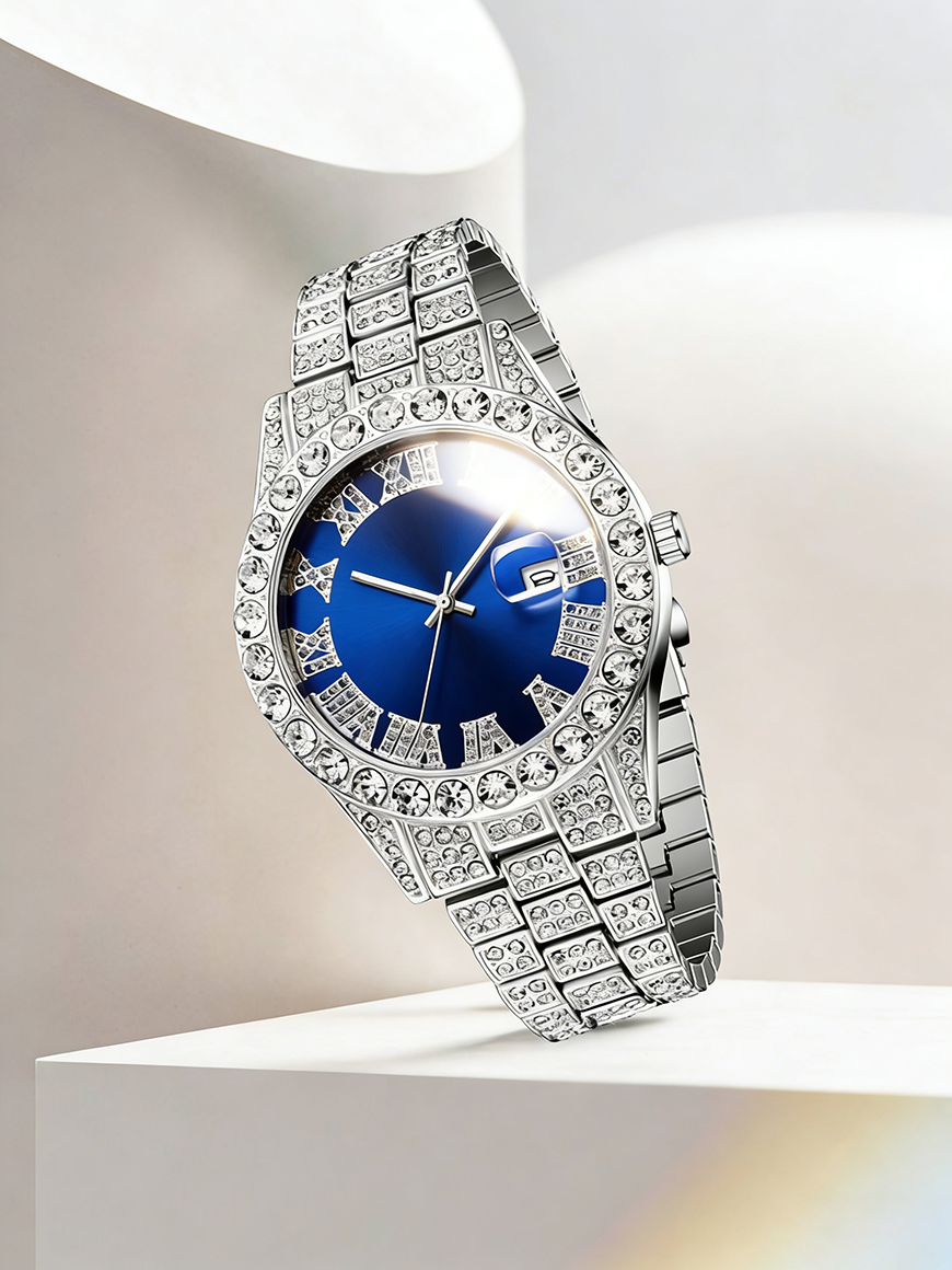Silver Blue Men's Quartz Watch – Street Fashion Rings recenzja i cena
