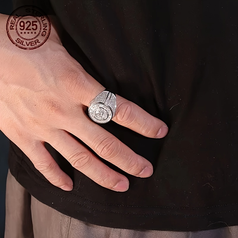 Luxury Men's Solid 925 Sterlin – Street Fashion Rings recenzja i cena