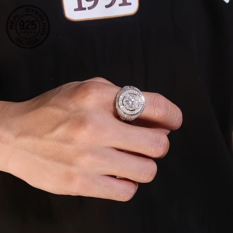 Luxury Men's Solid 925 Sterlin – Street Fashion Rings recenzja i cena