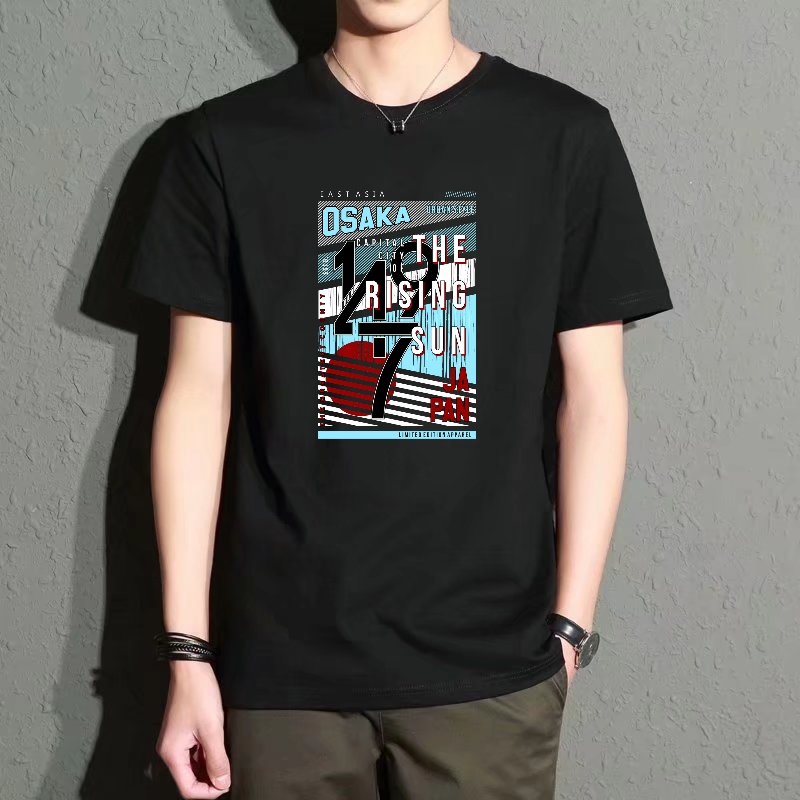 Men's Black Round-Neck Short-S – Street Fashion Osaka recenzja i cena