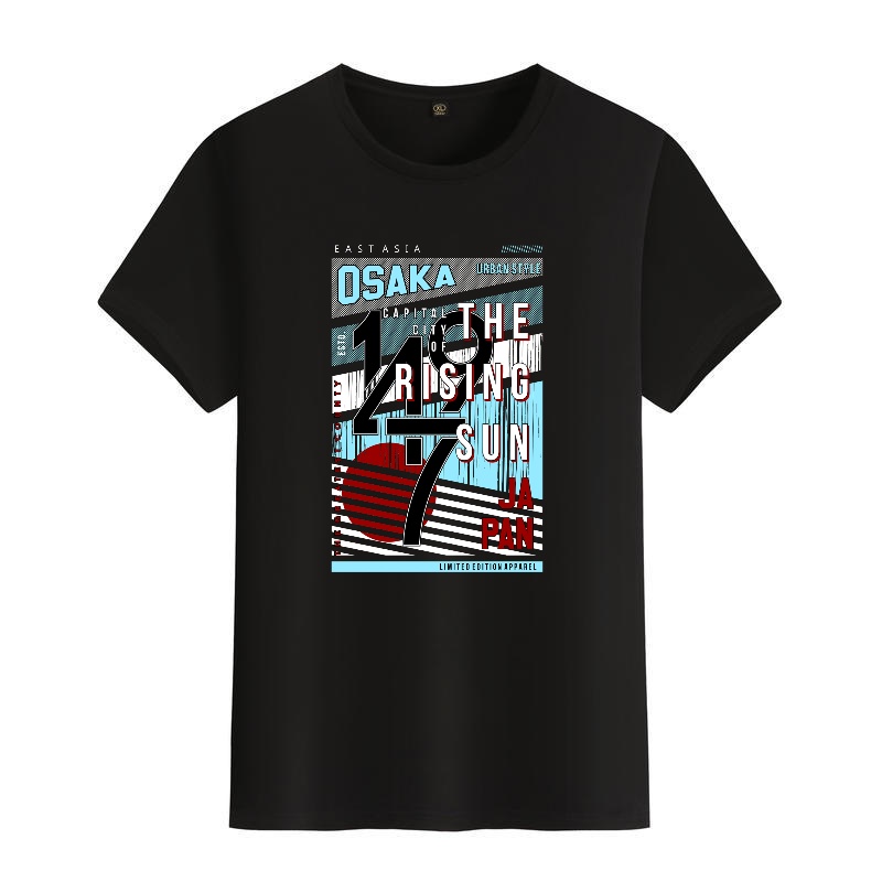 Men's Black Round-Neck Short-S – Street Fashion Osaka recenzja i cena