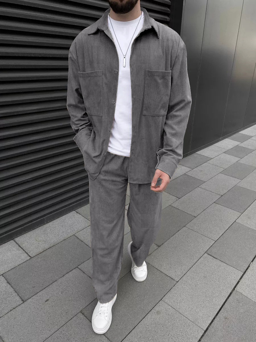 Men's corduroy two-piece outfi – Street Fashion Outfit For Men recenzja i cena