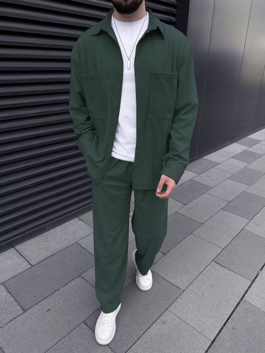 Men's corduroy two-piece outfi – Street Fashion Outfit For Men recenzja i cena