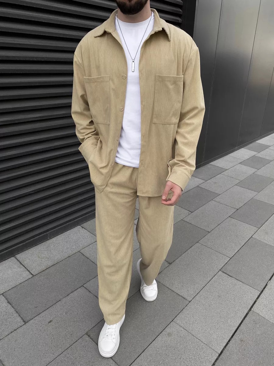 Men's corduroy two-piece outfi – Street Fashion Outfit For Men recenzja i cena