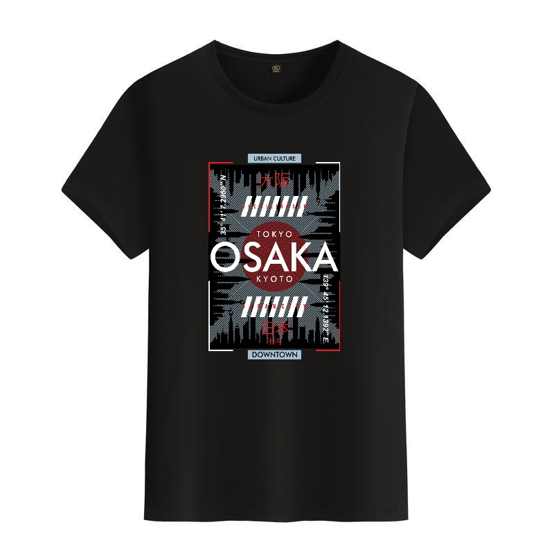 Men's Black Round-Neck Short-S – Street Fashion Osaka recenzja i cena